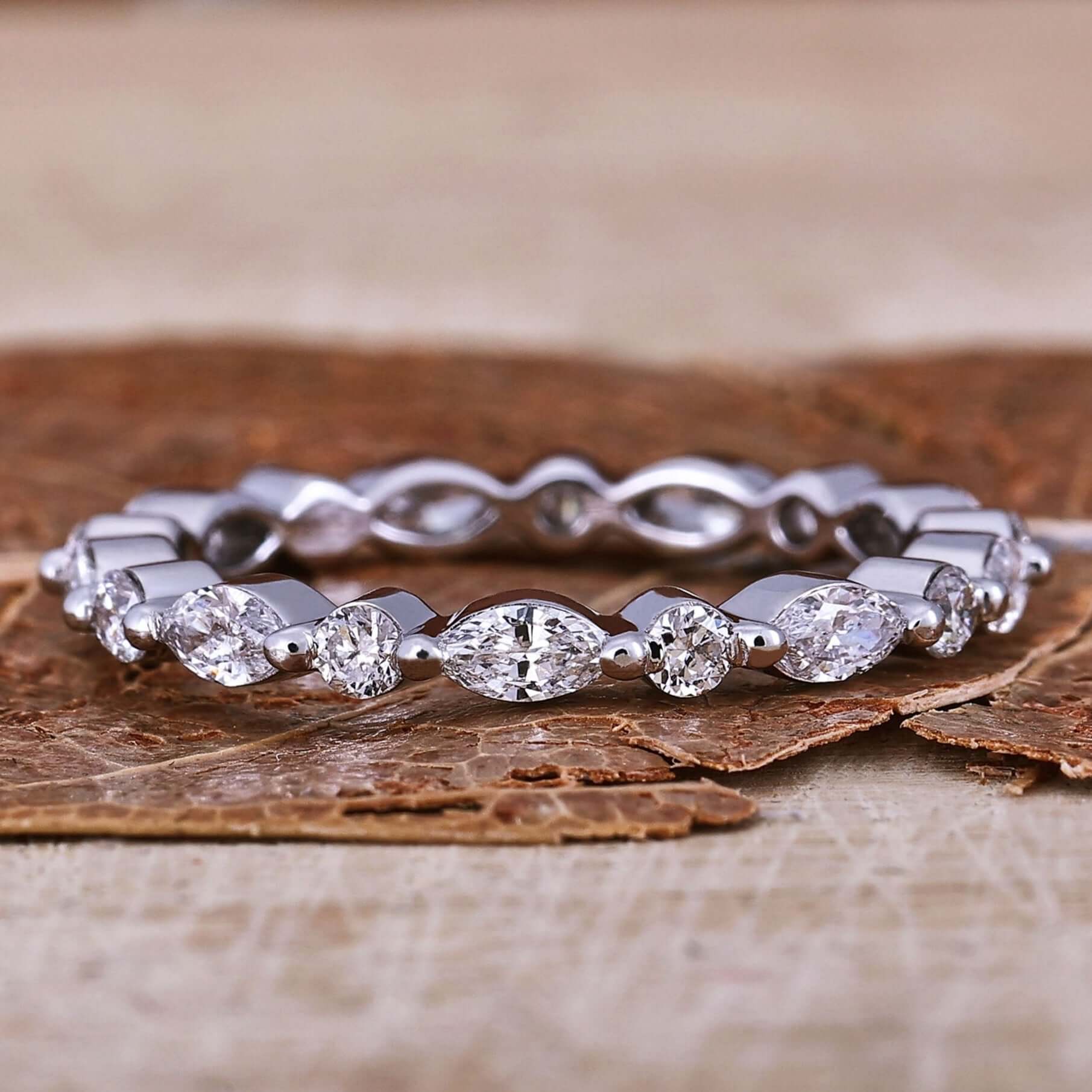 Marquise and Round Lab Grown Diamond Floating Bubble Wedding Band