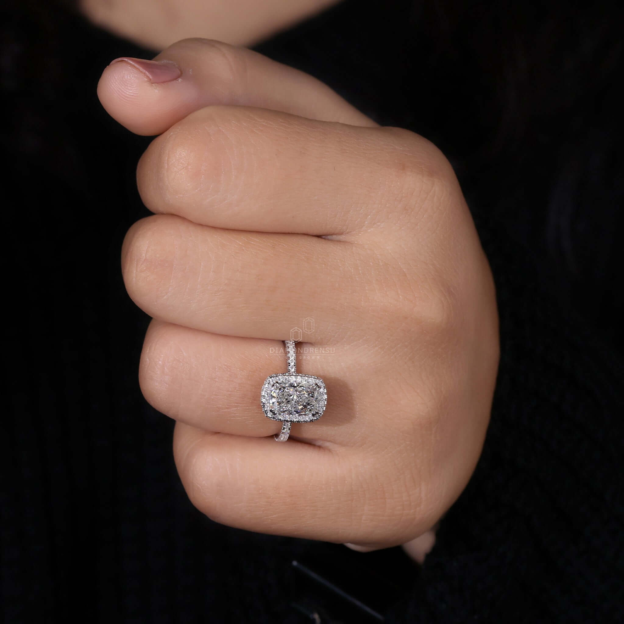 CT Elongated Cushion Cut Lab Grown Diamond Halo Engagement Ring