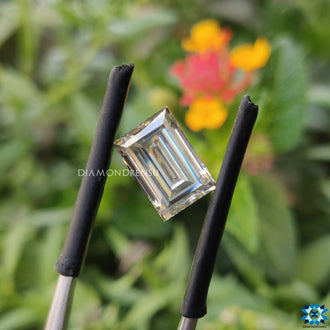 Loose stone offered in baguette off white and 1.69 carat moissanite options.
