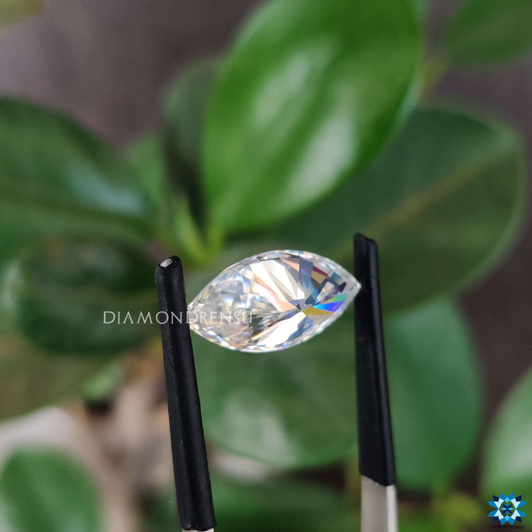 Lustrous moissanite loose stone near marquise cut moissanite.

