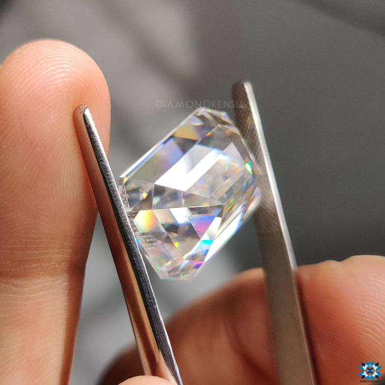 Moissanite stone emerald cut antique cut.
