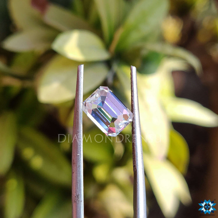 Emerald cut Moissanite graded and sold as loose Moissanite stone for flexibility in design.