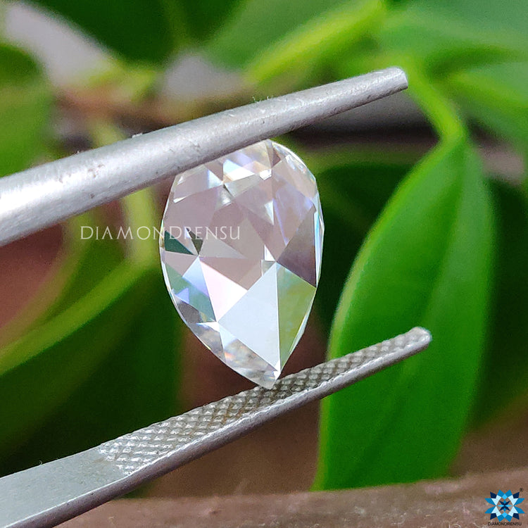 Pear Rose Cut moissanite ideal for earrings crafted using 2.59 carat moissanite by diamondrensu.

