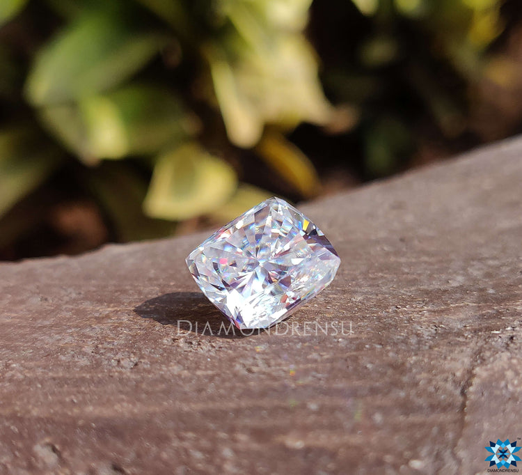 Cushion moissanite loose stone in 5.18 carat colorless grade, ready for your design.
