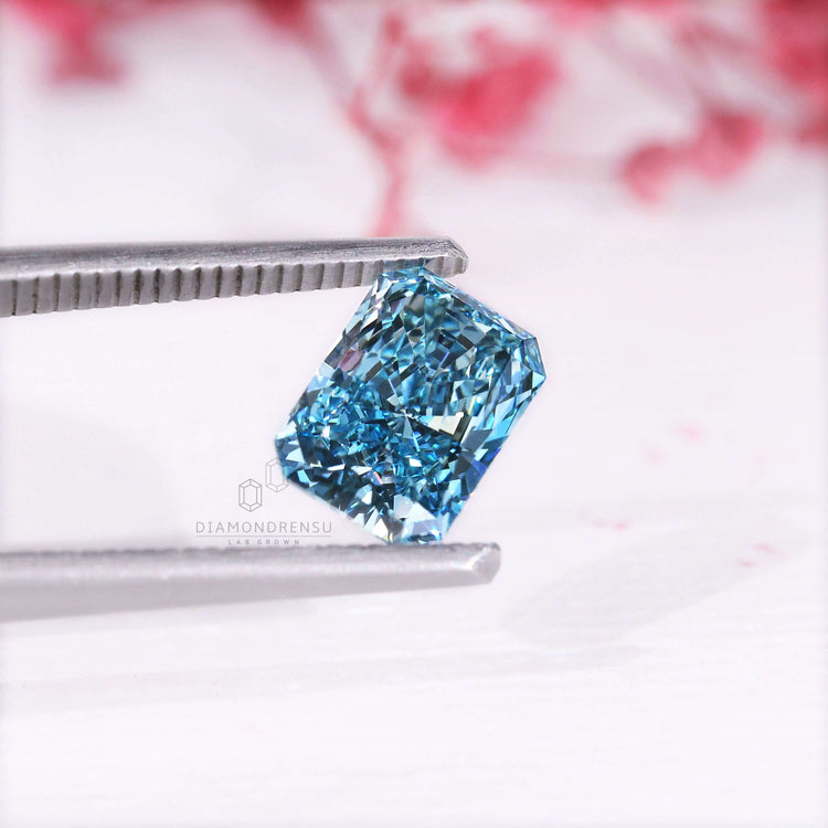 1.8 carat loose radiant cut lab grown blue diamond.
