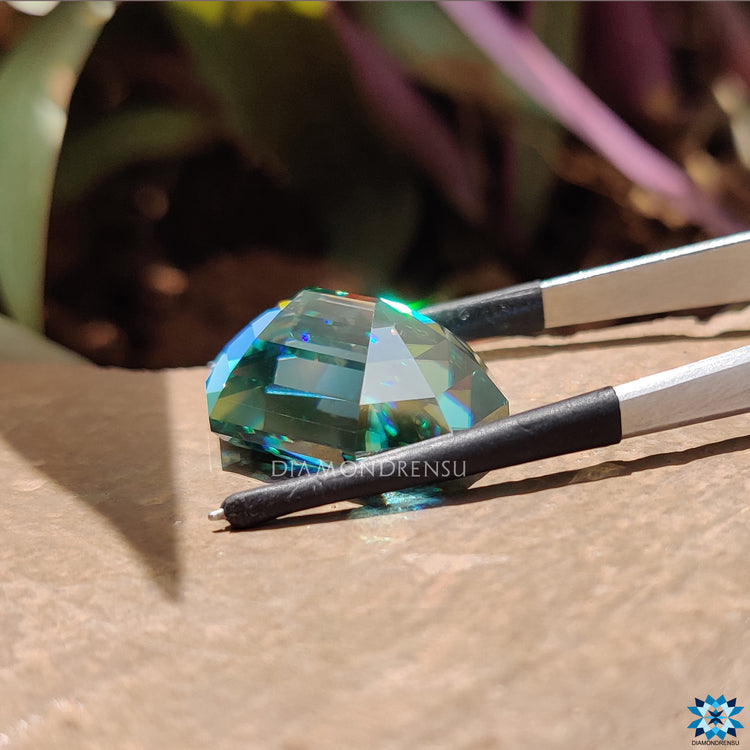 Krupps cut emerald available as cyan blue emerald and moissanite loose stone.
