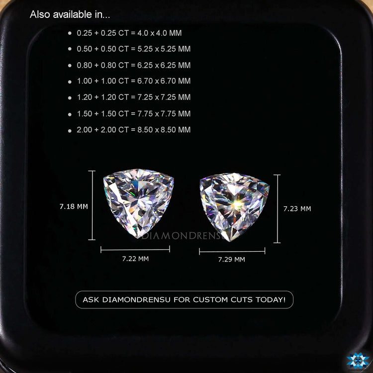 Moissanite Trillion Cut stones, ideal for matching sets.