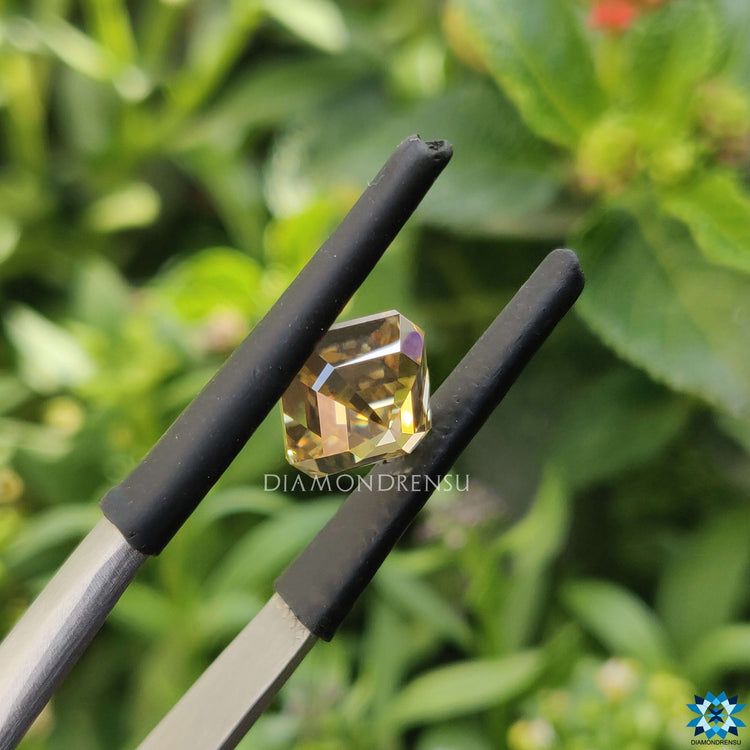 Buy moissanite stone in Champagne Asscher Cut design.
