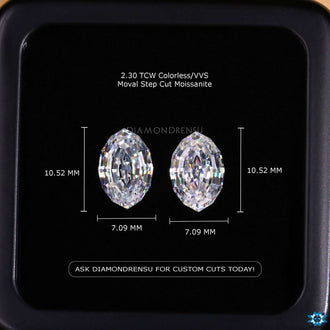 Diamondresnu Moval Step Cut moissanite loose stone pair.