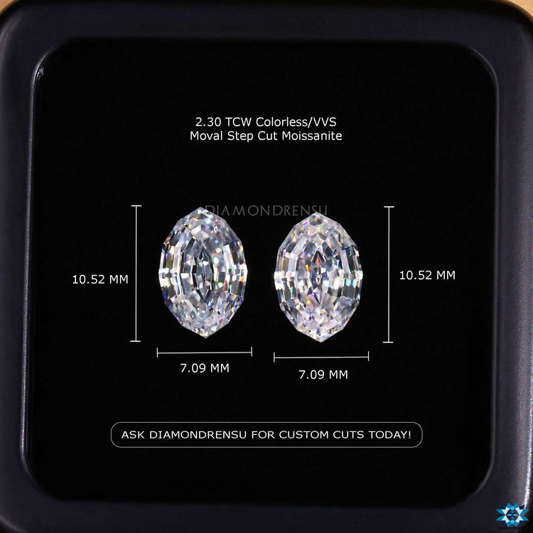 Diamondresnu Moval Step Cut moissanite loose stone pair.