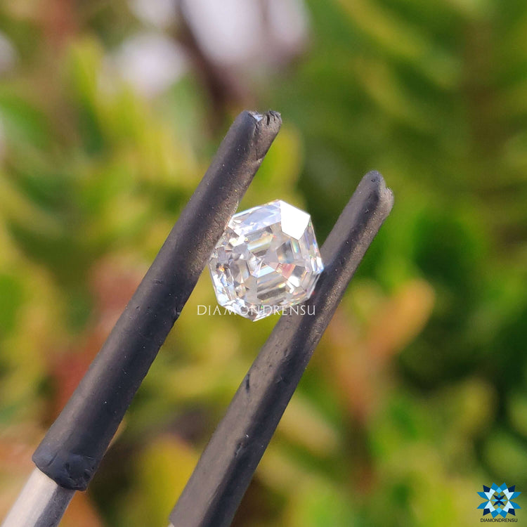 Loose moissanite listed as asscher cut moissanite and 0.81 carat Asscher cut.
