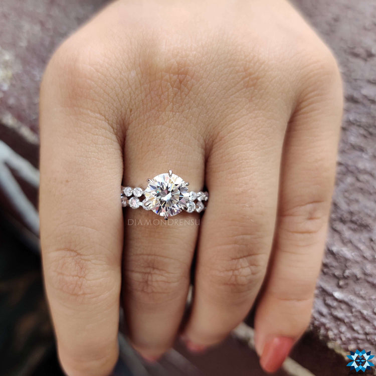 4.04 TCW Round Cut Floating Bubble Set Pave Moissanite Wedding Ring Set