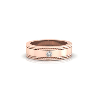 White gold mens wedding band with modern round diamond setting.
