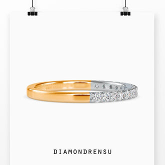 Half eternity diamond band in yellow gold with brilliant cut diamonds.
