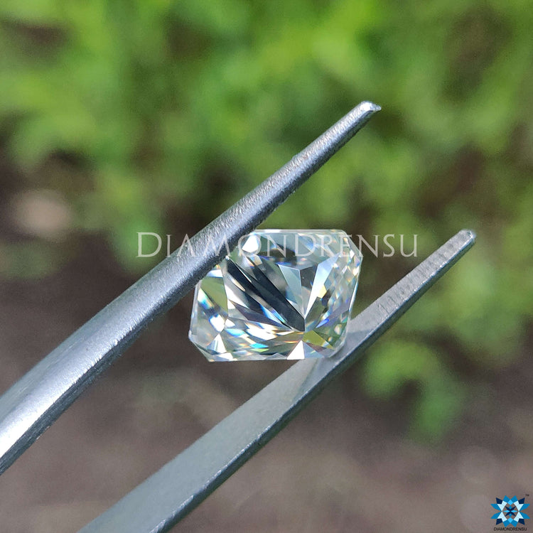 Radiant moissanite glowing with loose moissanite stone brilliance.
