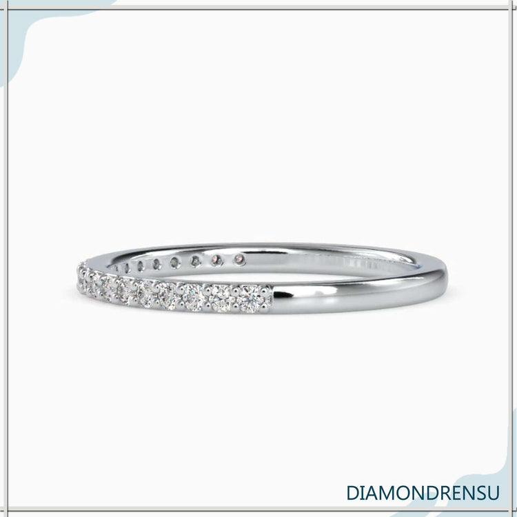 Lab grown diamond wedding band with handmade band in white gold
