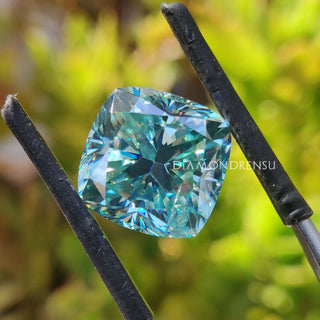 Cushion brilliant cut shown as a loose moissanite from Diamondresnu.
