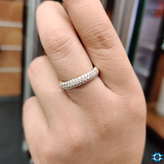 Stunning three row pave diamond band for a bold statement.