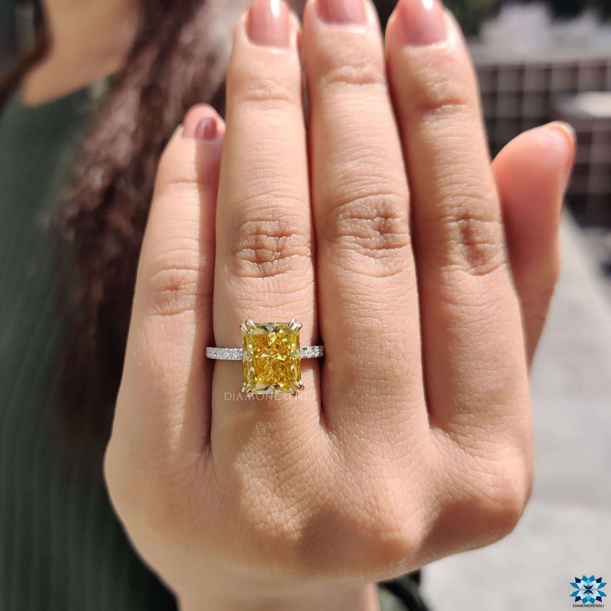 Model Wearing Yellow Moissanite Engagement Ring