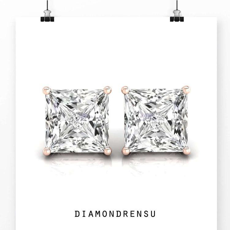 Sophisticated princess cut earrings crafted with Lab Grown Diamond, IGI certified for quality.
