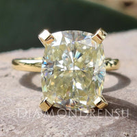 Elongated cushion cut ring with a timeless design for modern elegance.
