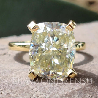 Elongated cushion cut ring with a timeless design for modern elegance.
