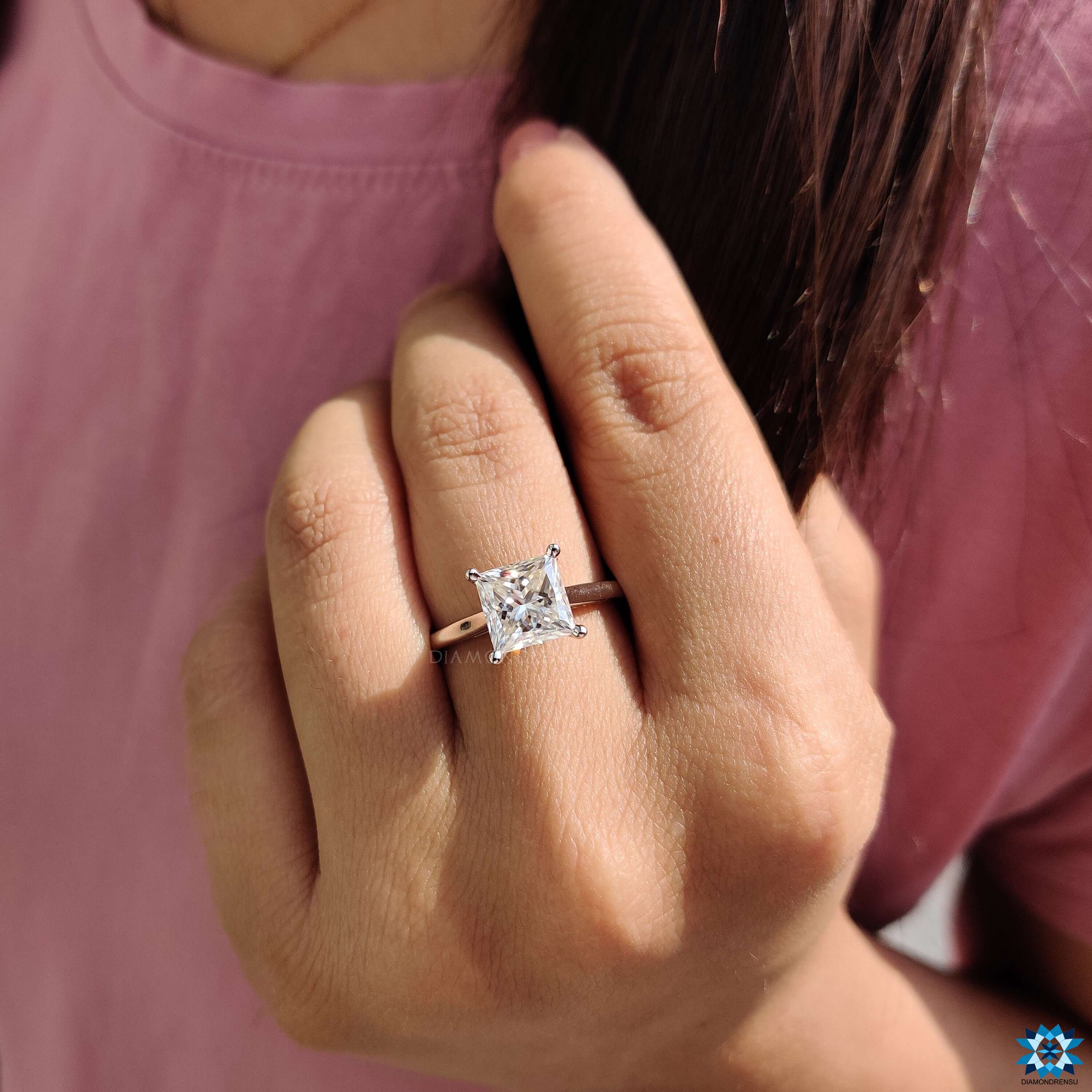 Engagement Rings Colorless 2.55 CT Princess Cut Colorless Moissanite Solitaire Engagement Ring