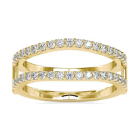Enhancer wedding band with round diamond gold band for added sparkle
