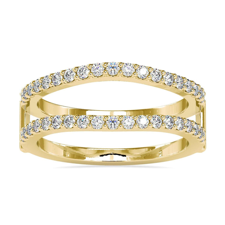 Enhancer wedding band with round diamond gold band for added sparkle
