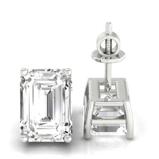 Emerald cut diamond earrings with a classic 4 prong setting, perfect for elegant occasions.
