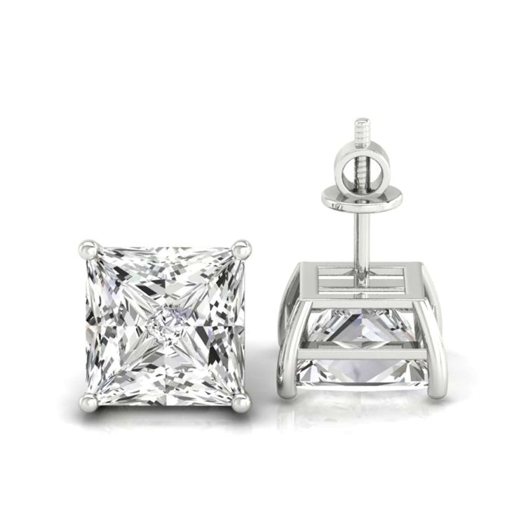 Classic stud women's earrings featuring princess cut diamonds, handmade for a unique touch.

