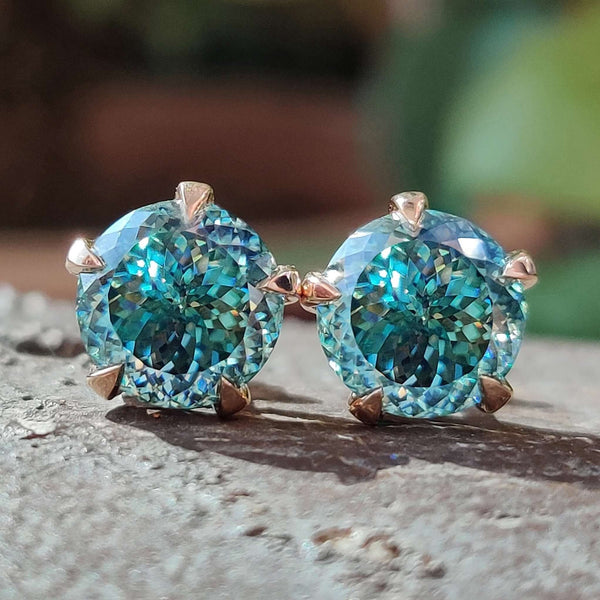 Blue Zircon Stud Earrings in 10k REAL White Gold (December) 2024 Best Seller, Gift For Her, Birthstone Earrings