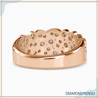 Handmade jewelry wedding band with bezel set diamonds in a unique diamond ring design.
