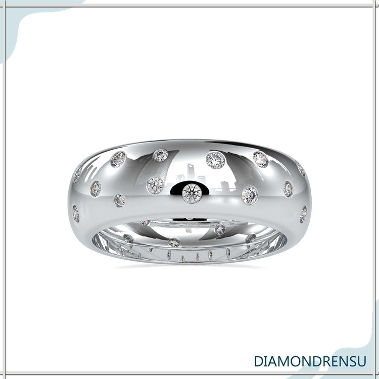 Lab grown diamond wedding band in a flush setting style
