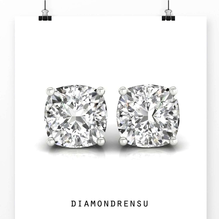 Cushion stud earrings featuring a 4 prong setting for a secure and stylish fit.