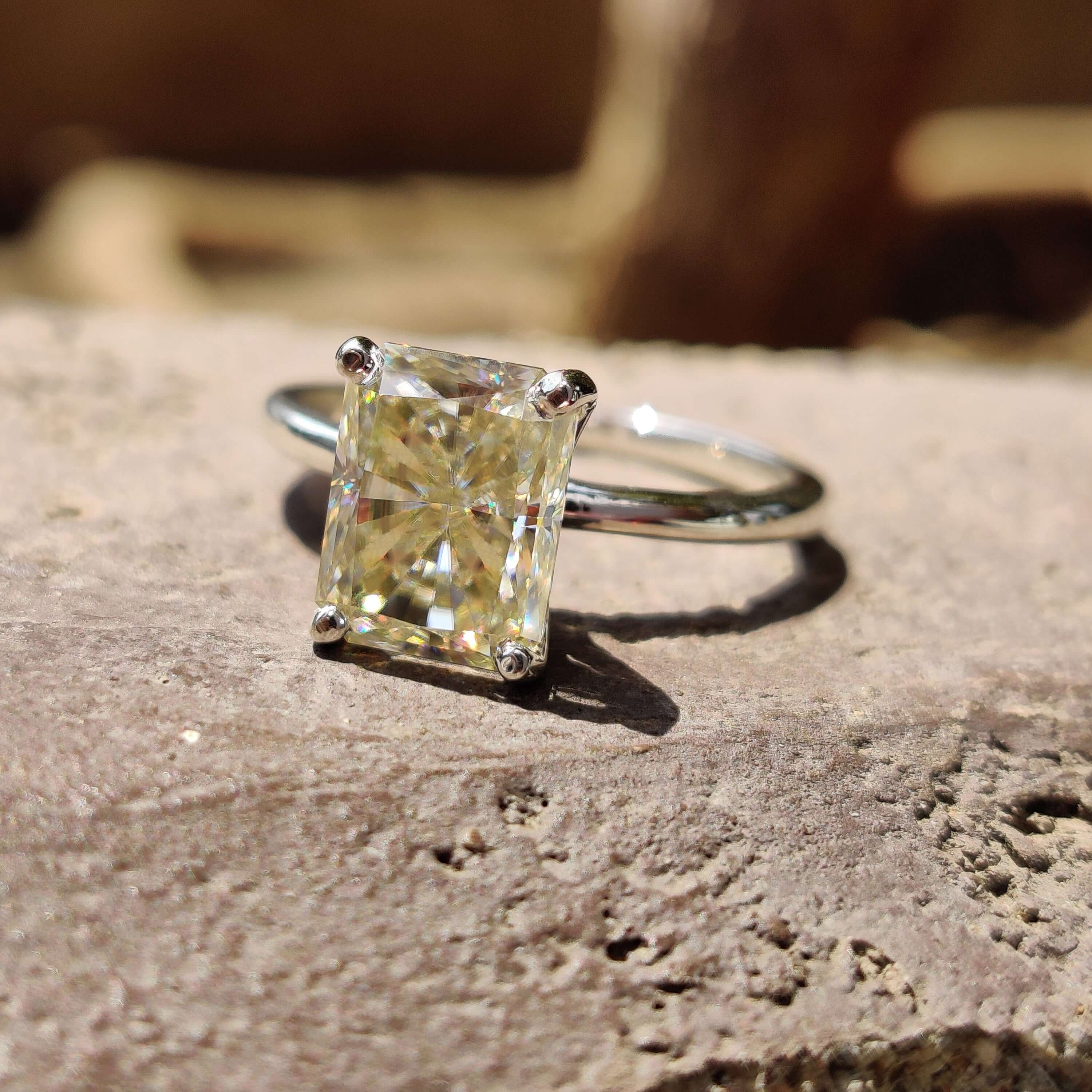 2.38 CT Radiant Brilliant Cut Light Yellow Moissanite Solitaire Ring