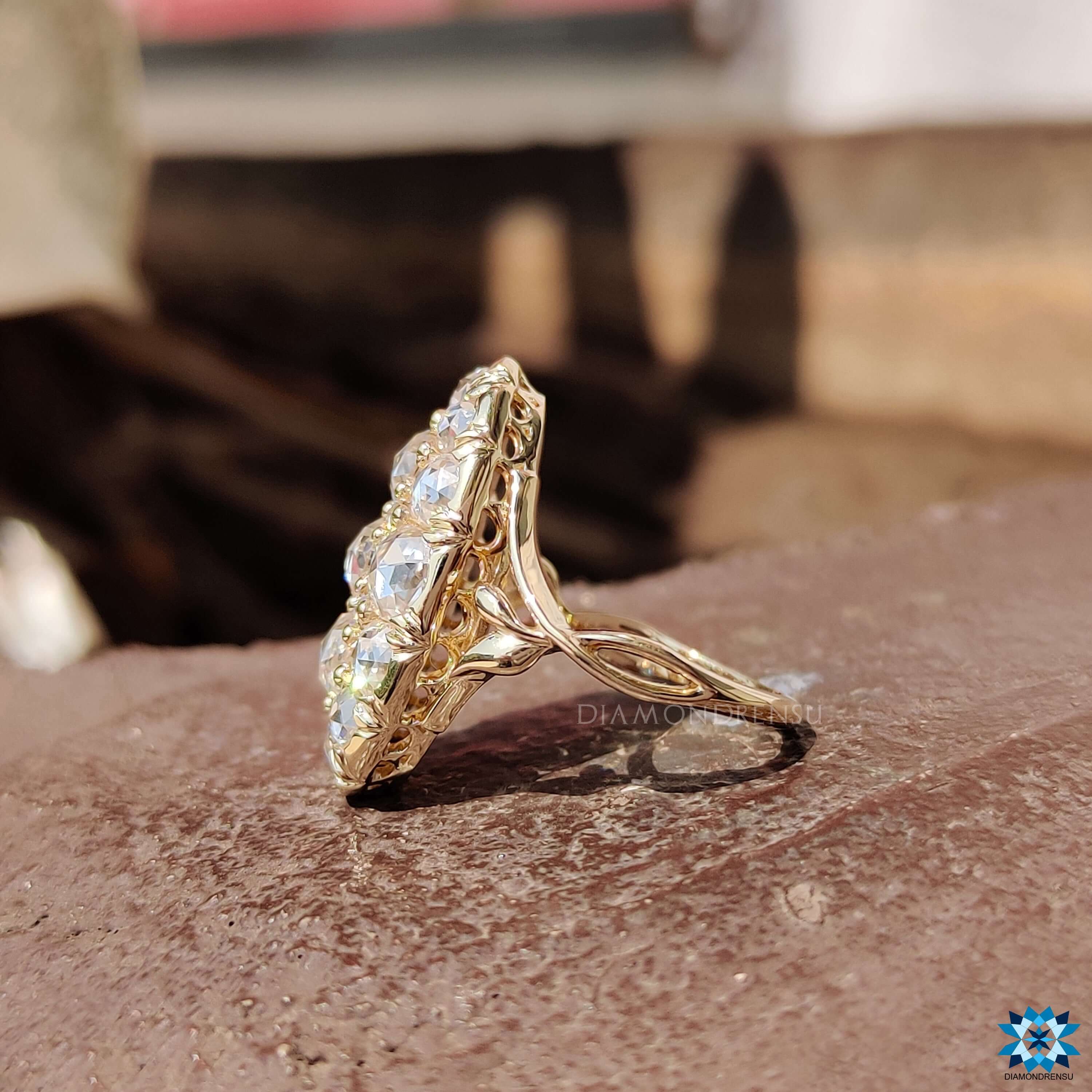 Antique Victorian Style TW Round Rose Cut Moissanite Wedding Ring