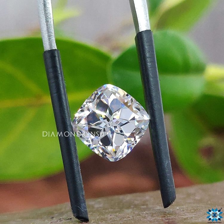 2.41 carat cushion cut loose stone shown as a moissanite option.
