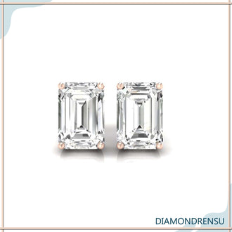 Classic emerald cut stud earrings featuring a 4 prong diamond earring setting for added brilliance.