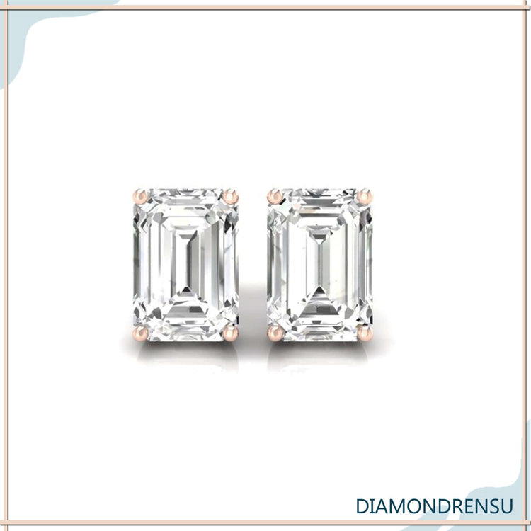 Classic emerald cut stud earrings featuring a 4 prong diamond earring setting for added brilliance.