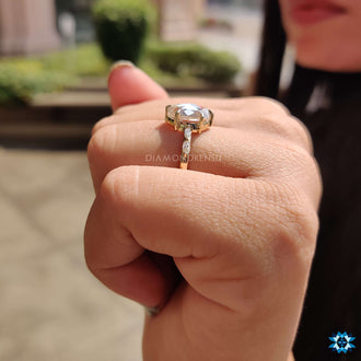 2.26 TCW Oval Rose Cut Floating Bubble Pave Set Moissanite Engagement Ring