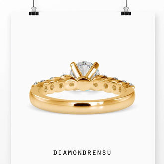 Elegant ring setting prong design with pave diamonds for a modern engagement ring.