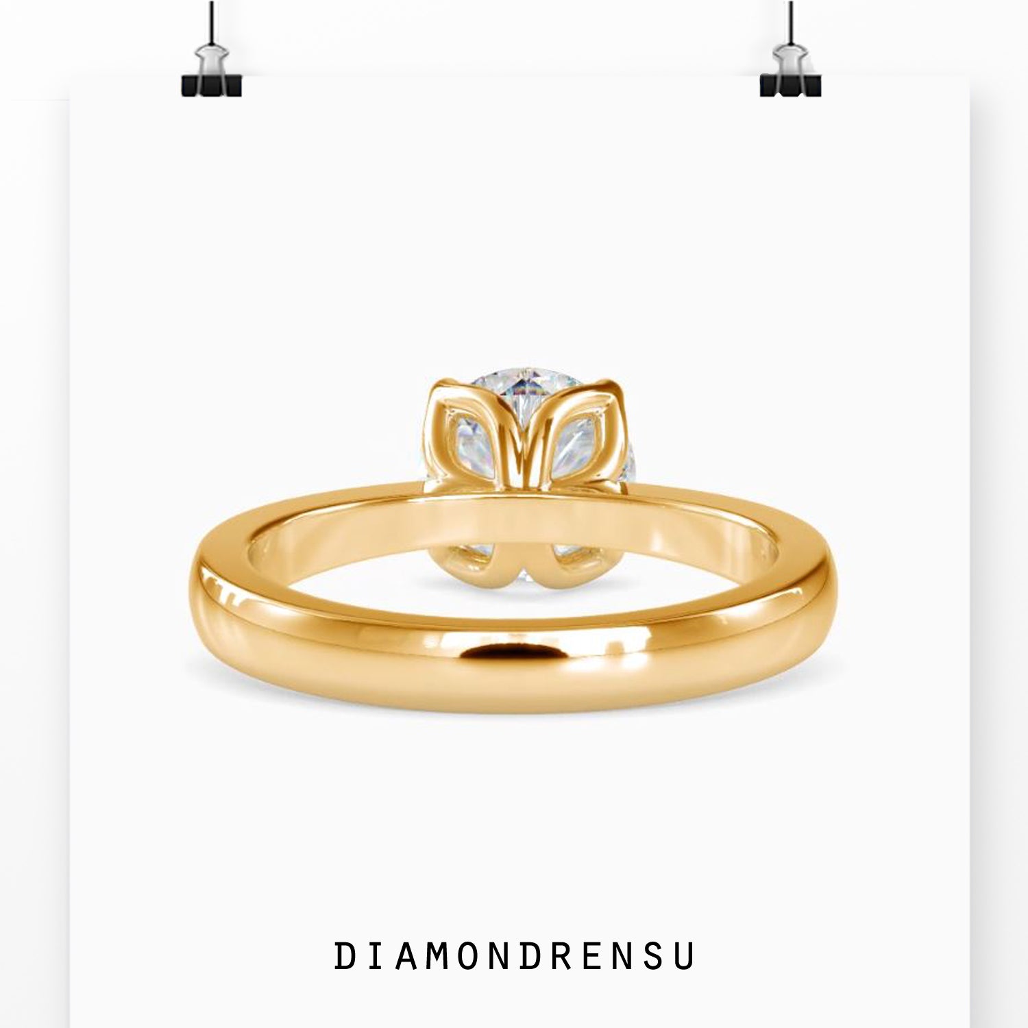 Diamondrensu engagement ring with a tulip prong setting.