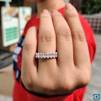 Beautiful oval eternity band featuring dazzling that reflect eternal love in an elegant setting.
