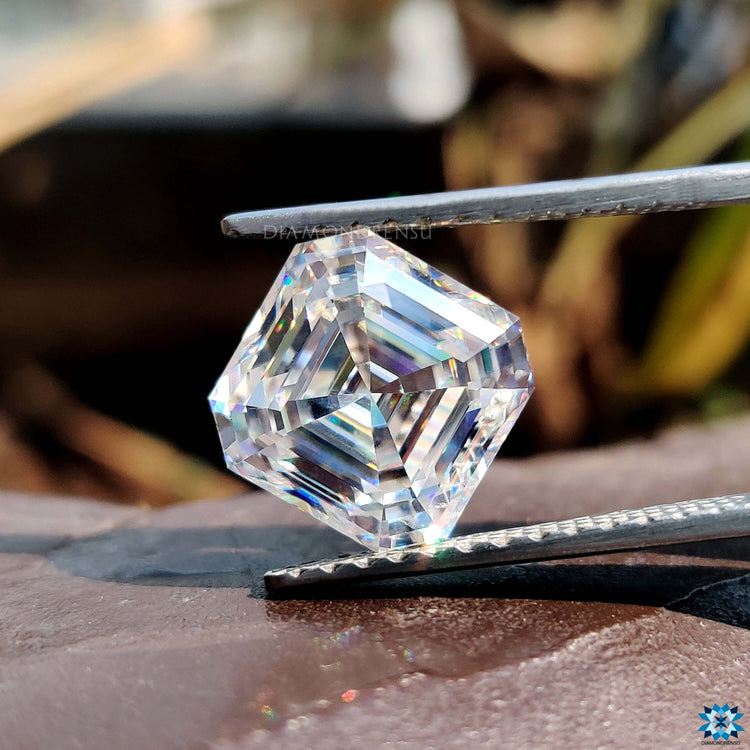11.85 carat asscher cut moissanite stone.
