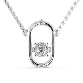 The round diamond pendant shines with brilliant sparkle.
