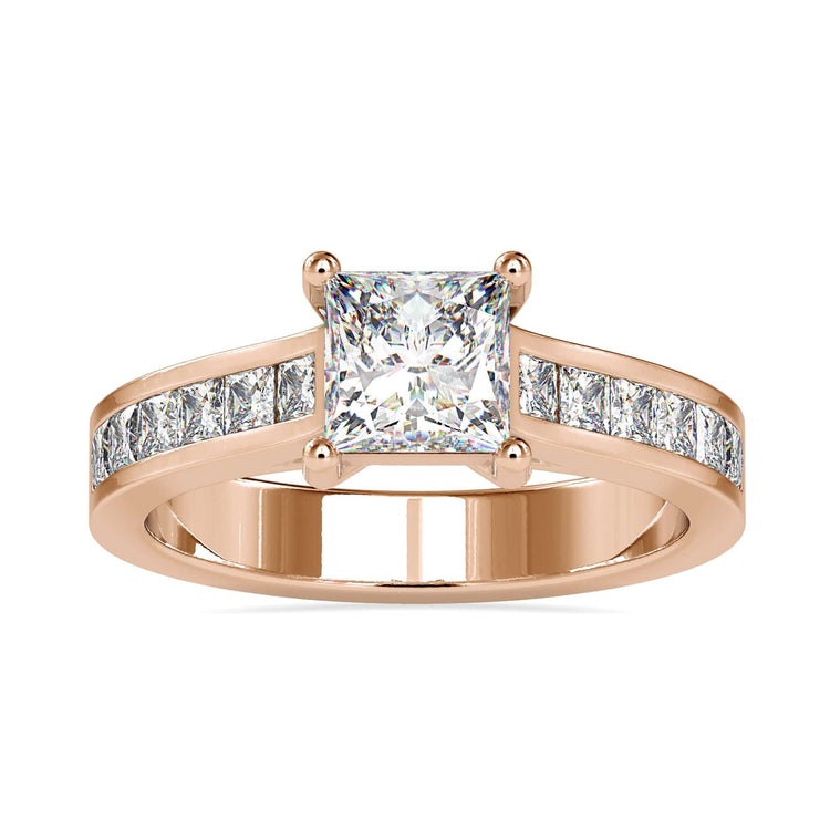 Pave engagement ring with a 2 carat princess cut diamond center stone
