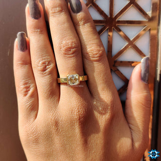 A sparkling asscher cut moissanite ring, an affordable and ethical choice.
