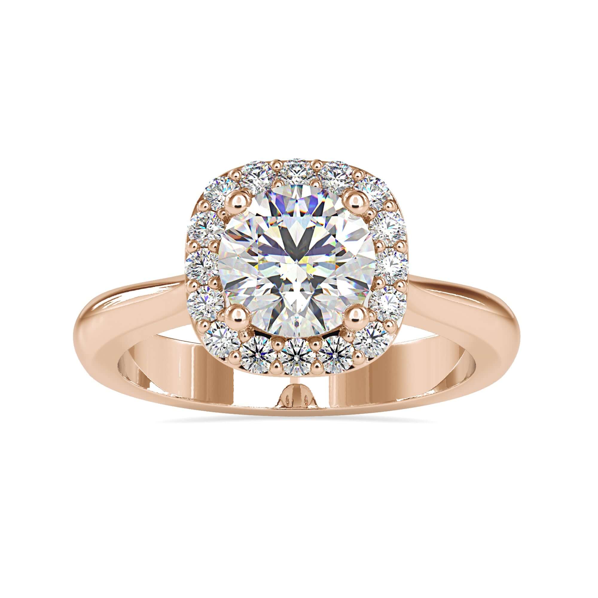 Stunning diamond bridge on a round brilliant cut halo engagement ring.