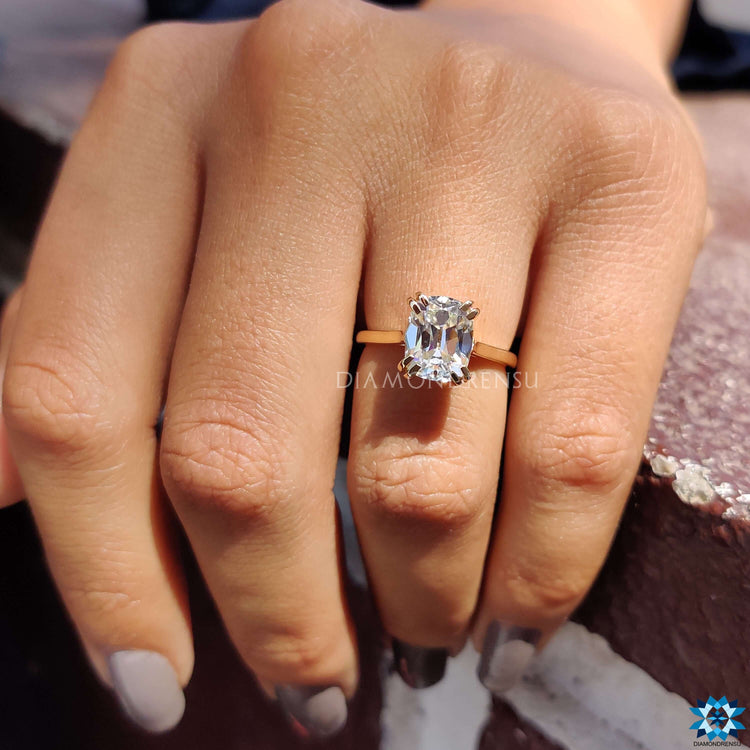 Exquisite elongated cushion cut moissanite engagement ring, perfect for proposals.

